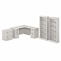 Bush Furniture Saratoga 66W L Shaped Computer Desk with File Cabinet and Bookcase Set, Linen White