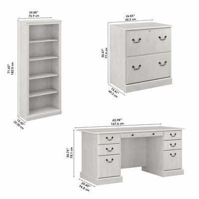 Bush Furniture Saratoga 66" Executive Desk with File Cabinet and Bookcase Set, Linen White Oak (SAR001LW)