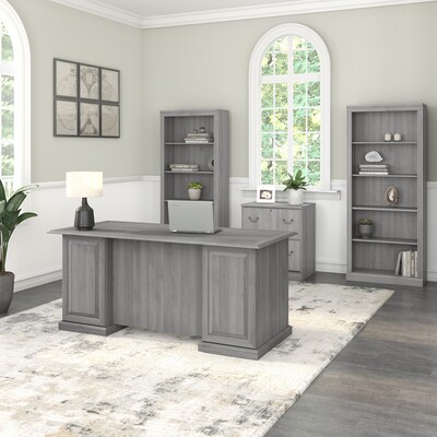 Bush Furniture Saratoga 66W Executive Desk with File Cabinet and Bookcase Set, Modern Gray (SAR001M