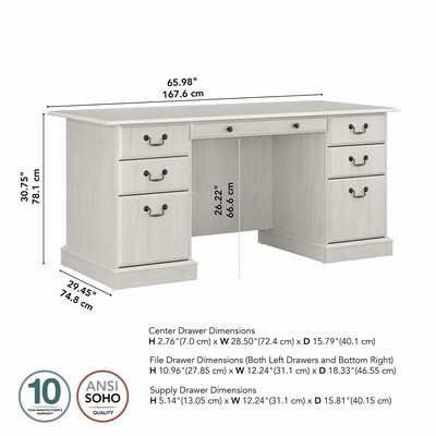 Bush Furniture Saratoga 66"W Executive Desk with Drawers, Linen White Oak (EX45766-03K)