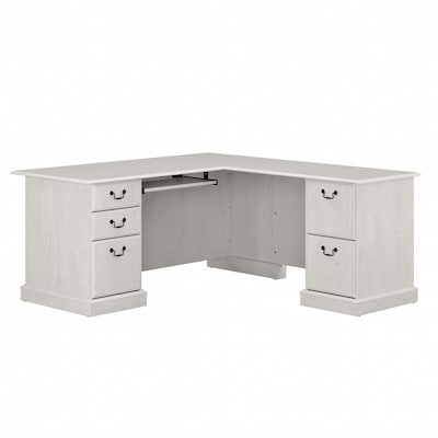 Bush Furniture Saratoga 66"W L Shaped Computer Desk with Drawers, Linen White Oak (EX45770-03K)