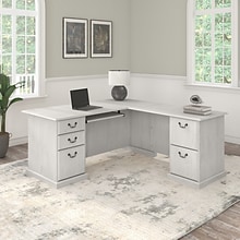 Bush Furniture Saratoga 66W L Shaped Computer Desk with Drawers, Linen White Oak (EX45770-03K)