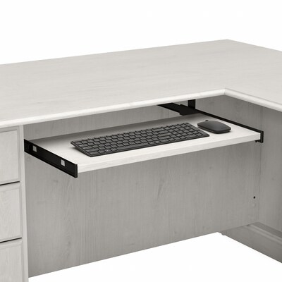 Bush Furniture Saratoga 66"W L Shaped Computer Desk with Drawers, Linen White Oak (EX45770-03K)