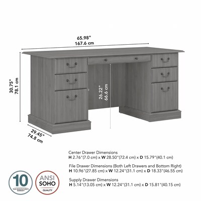Bush Furniture Saratoga 66"W Wood Executive Desk, Modern Gray (EX45866-03K)