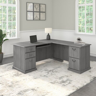 Bush Furniture Saratoga 66"W L Shaped Computer Desk with Drawers, Modern Gray (EX45870-03K)