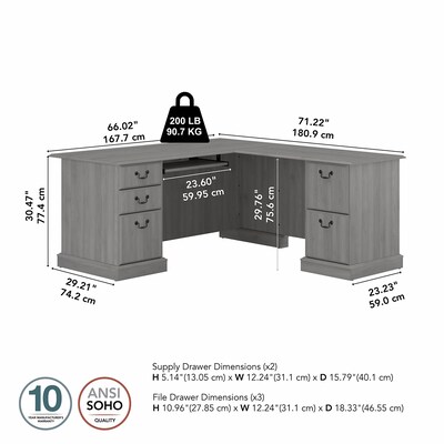 Bush Furniture Saratoga 66"W L Shaped Computer Desk with Drawers, Modern Gray (EX45870-03K)