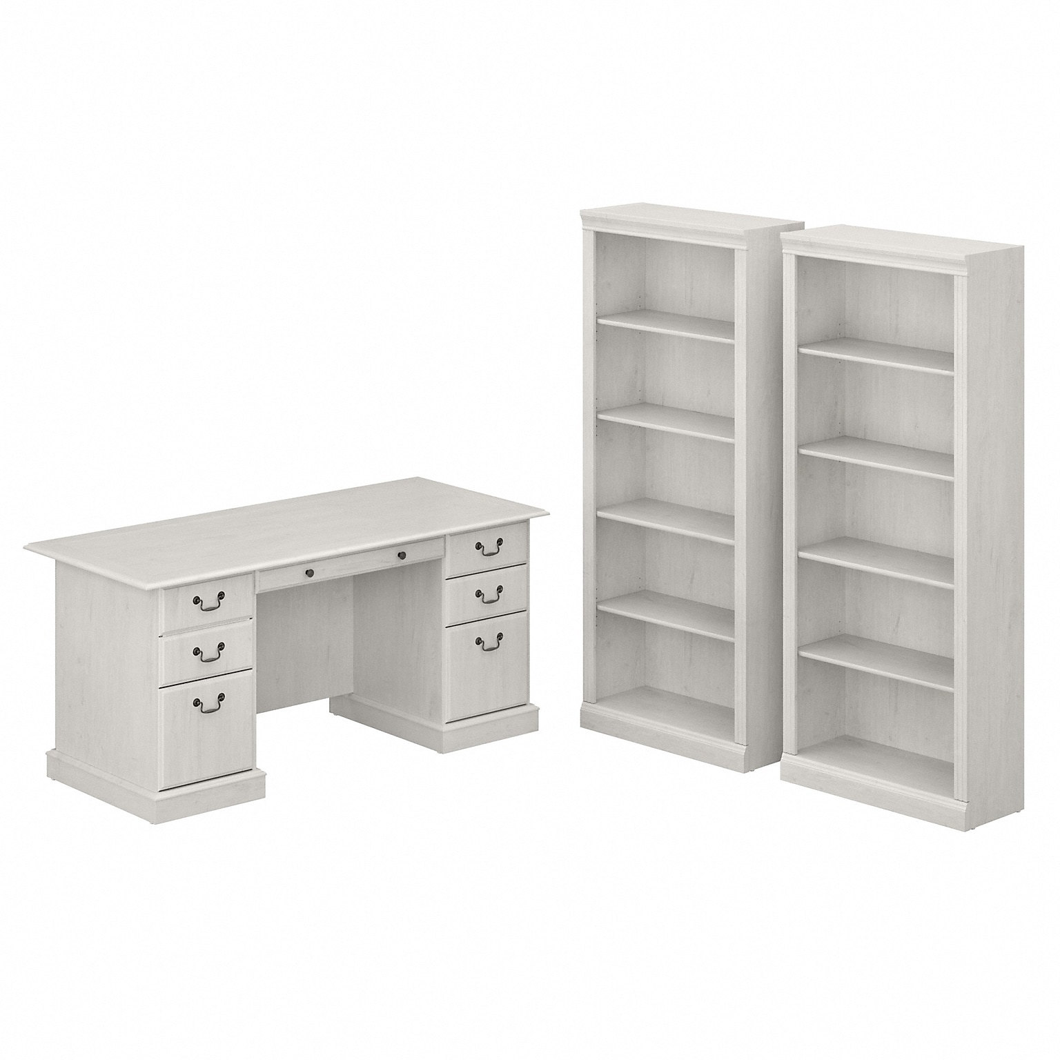 Bush Furniture Saratoga 66W Executive Desk and Bookcase Set, Linen White Oak (SAR003LW)