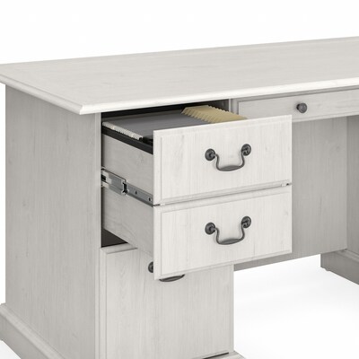 Bush Furniture Saratoga 66"W Executive Desk and Bookcase Set, Linen White Oak (SAR003LW)