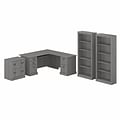 Bush Furniture Saratoga 66W L Shaped Computer Desk with File Cabinet and Bookcase Set, Modern Gray