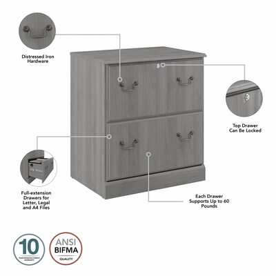 Bush Furniture Saratoga 66"W L Shaped Computer Desk with File Cabinet and Bookcase Set, Modern Gray (SAR002MG)