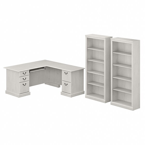 Bush Furniture Saratoga 66 L-Shaped Computer Desk and Bookcase Set, Linen White Oak (SAR005LW)