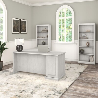 Bush Furniture Saratoga 66 L-Shaped Computer Desk and Bookcase Set, Linen White Oak (SAR005LW)