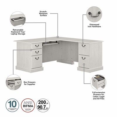 Bush Furniture Saratoga 66" L-Shaped Computer Desk and Bookcase Set, Linen White Oak (SAR005LW)