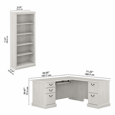 Bush Furniture Saratoga 66" L-Shaped Computer Desk and Bookcase Set, Linen White Oak (SAR005LW)