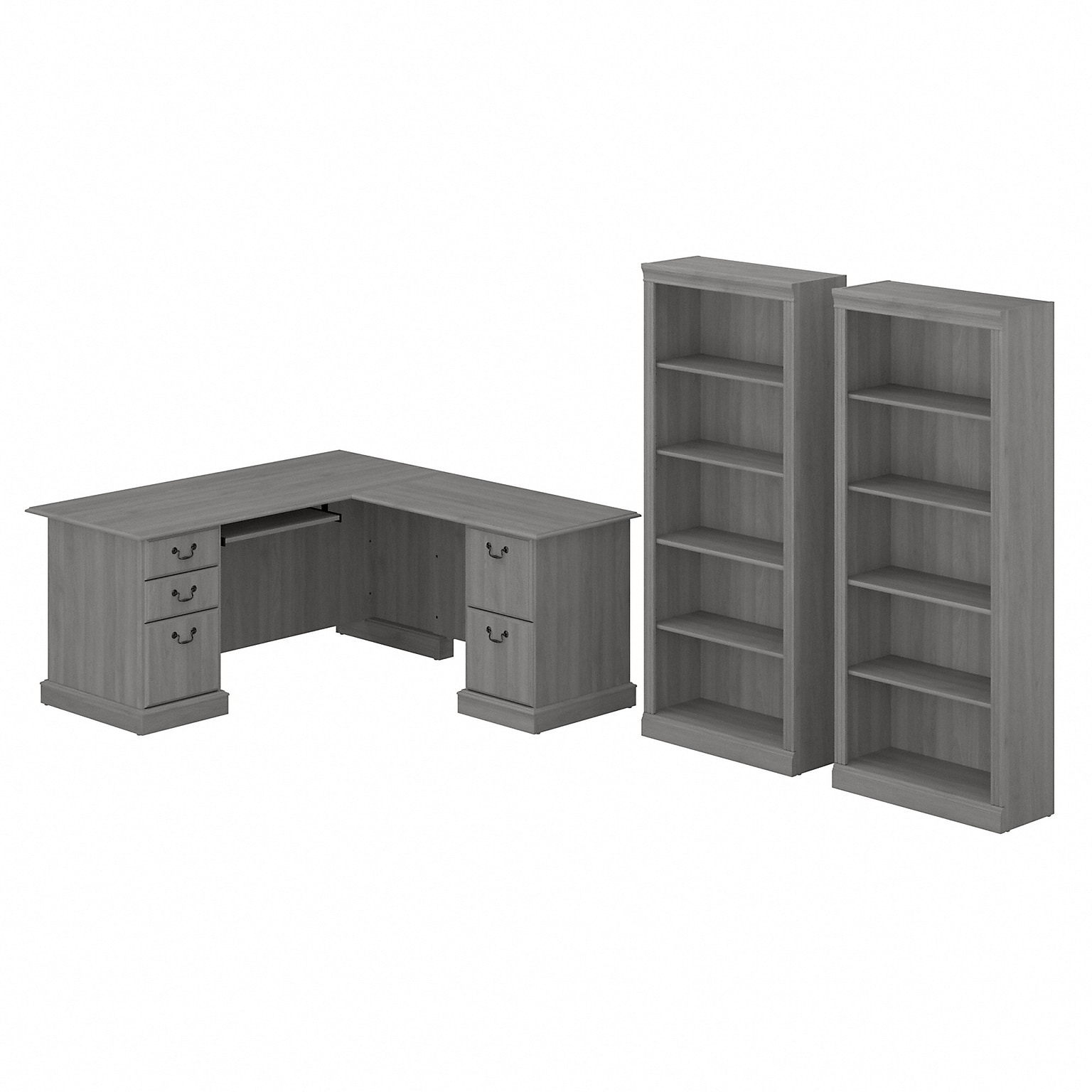 Bush Furniture Saratoga 66 L-Shaped Computer Desk with Drawers and Bookcase Set, Modern Gray (SAR005MG)