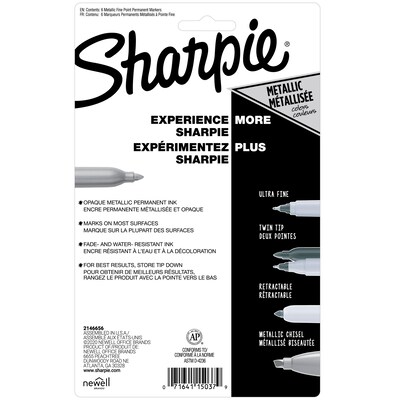 Sharpie Permanent Marker, Fine Tip, Metallic Silver, 4/Pack (39109