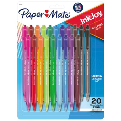 Paper Mate InkJoy 100 RT Retractable Ballpoint Pen, Medium Point, Assorted Ink, 20/Pack (1951396)