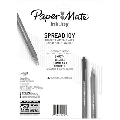 Paper Mate InkJoy 100 RT Retractable Ballpoint Pen, Medium Point, Assorted  Ink, 20/Pack (1951396)