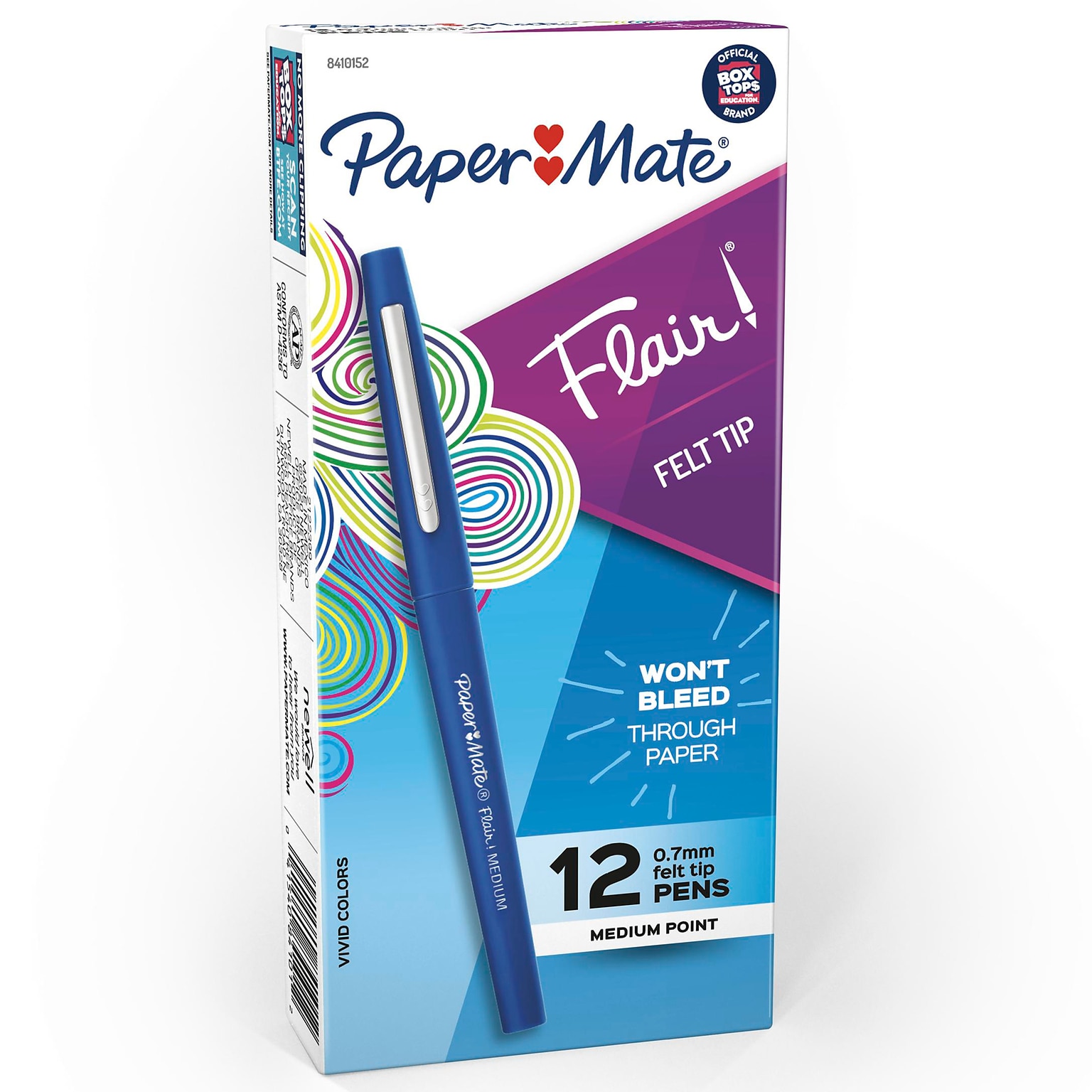 Paper Mate Flair Felt Pen, Medium Point, Blue Ink, Dozen (8410152)