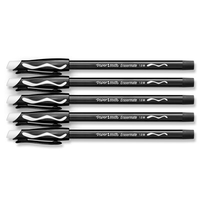 Paper Mate Eraser Mate Erasable Ballpoint Pen, Medium Point, Black Ink, 5/Pack (3163558PP)