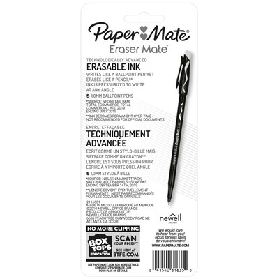 Paper Mate Eraser Mate Erasable Ballpoint Pen, Medium Point, Black Ink, 5/Pack (3163558PP)