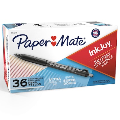 Paper Mate InkJoy 300RT Retractable Ballpoint Pens, Medium Point, 1.0mm, Black Ink, 36/Pack (1921068/1951378)