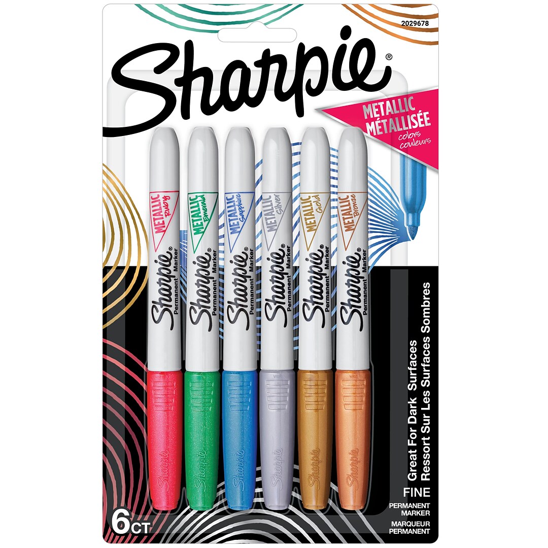 Sharpie Permanent Markers, Fine Tip, Assorted Metallic, 6/Pack (2029678) |  Quill.com