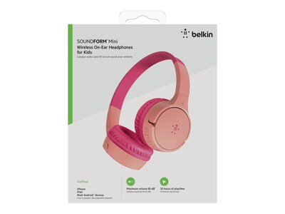 Belkin SoundForm Wireless On-Ear Headphones, Bluetooth, Pink (AUD001BTPK)