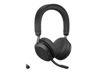 Jabra Evolve2 75 Active Noise Canceling Bluetooth Stereo Mobile On Ear Headset, USB-C, MT Certified,