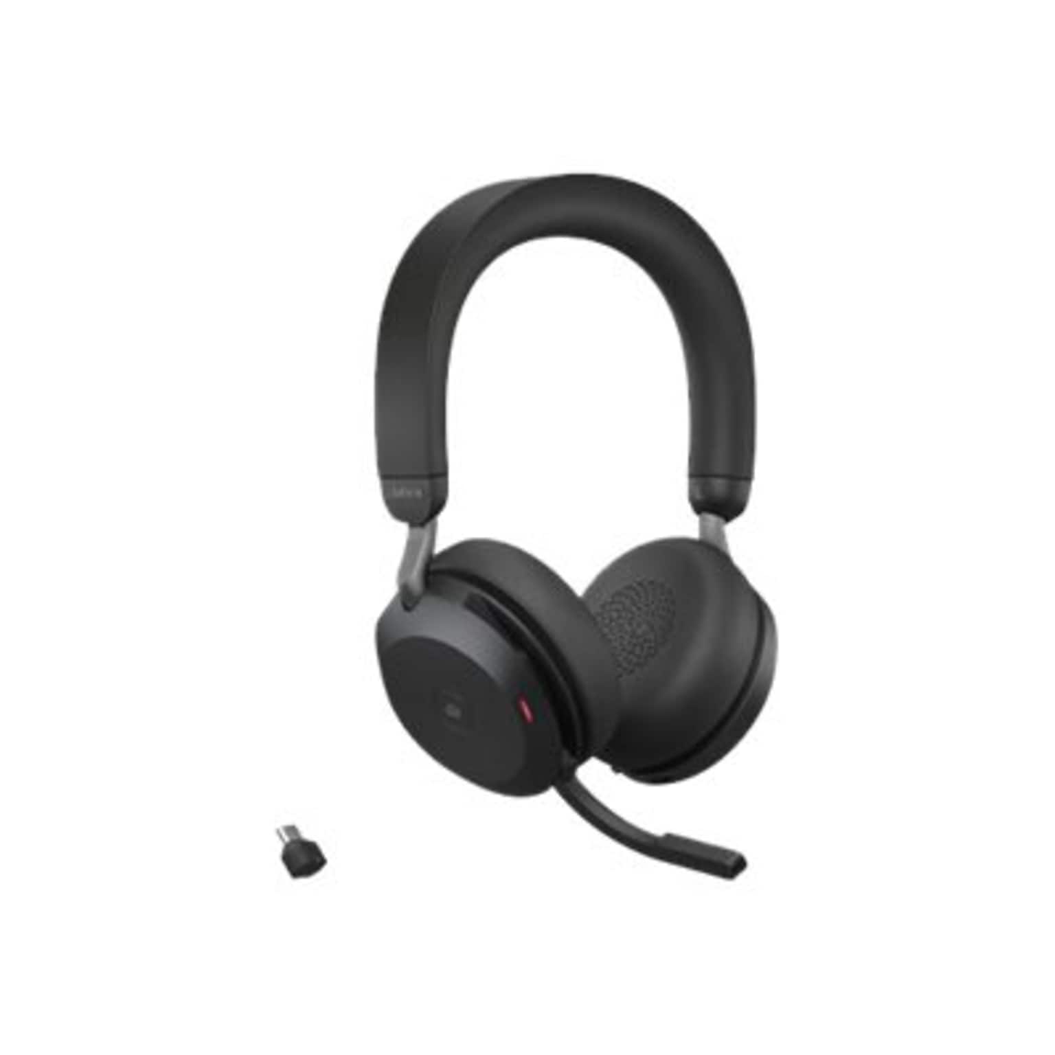 Jabra Evolve2 75 Active Noise Canceling Bluetooth Stereo Mobile On Ear Headset, USB-C, MT Certified, Black (27599-999-899)