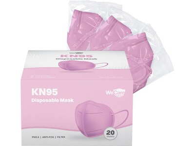 WeCare Disposable KN95 Face Mask, Adult, Pink, 20/Pack (WCKN109)