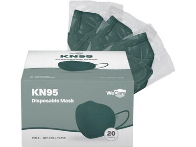 WeCare Disposable KN95 Face Mask, Adult, Dark Green, 20/Pack (WCKN103)