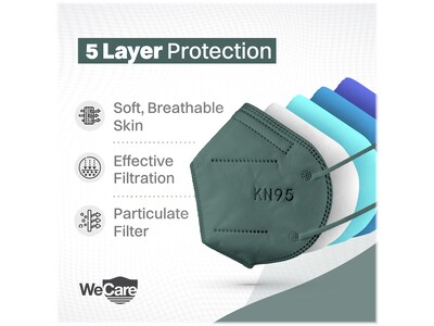 WeCare Disposable KN95 Face Mask, Adult, Dark Green, 20/Pack (WCKN103)