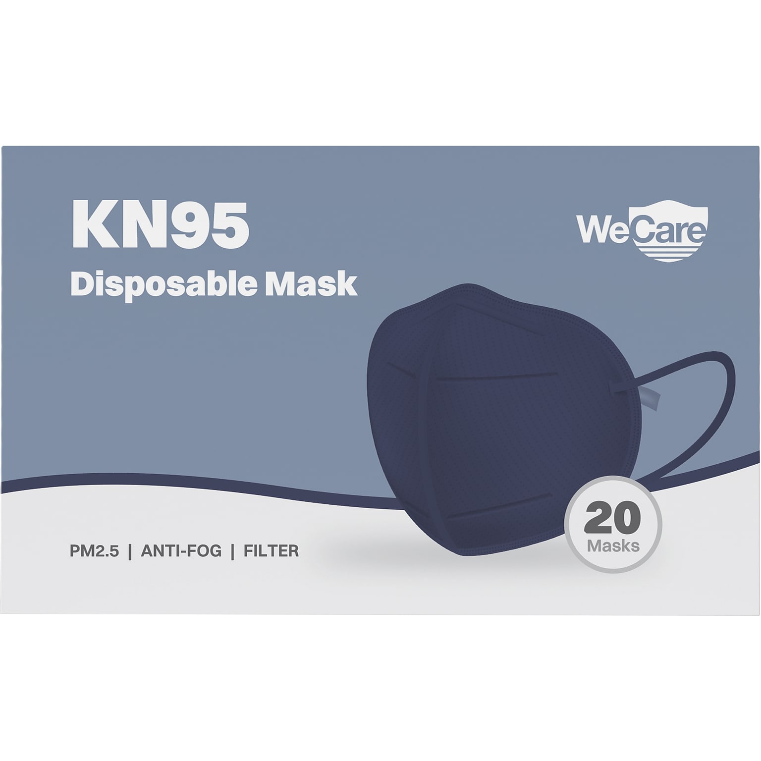 WeCare Disposable KN95 Face Mask, Adult, Navy, 20/Pack (WCKN106)