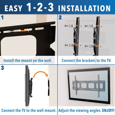 Mount-It! Heavy Duty Tilting Flat Screen TV Wall Mount Bracket for 43" to 80" VESA Mount TVs, 2mm Thick Steel (MI-303L)