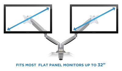 Mount-lt! Adjustable Dual Monitor Arm Mount, Up To 32", Silver (MI-1772)