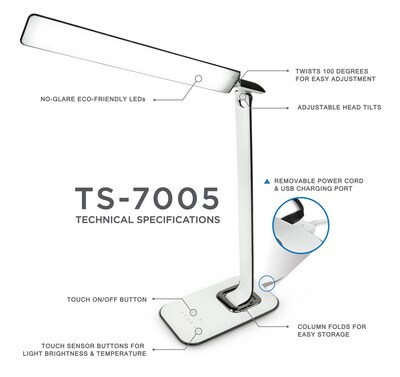 Mount-It! Turcom Dimmable LED Desk Lamp with USB Ports for Chargers (TS-7005)