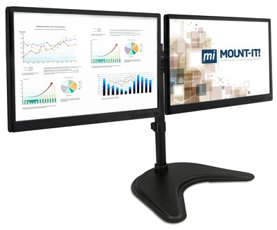 Mount-It! Adjustable Dual Monitor Freestanding Desk Stand, Up to 27, Black (MI-1781)