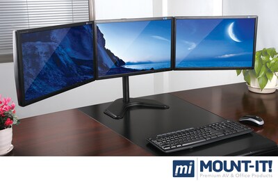 Mount-lt! Adjustable Triple Monitor Stand, Up to 27", Black (MI-2789)