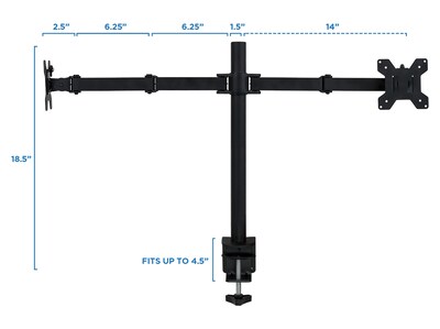 Mount-It! Adjustable Dual Monitor Arm Mount, Up To 32" Monitor, Black (MI-2752)