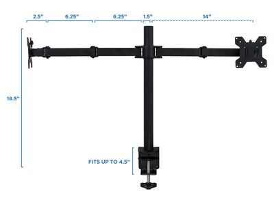 Mount-It! Adjustable Dual Monitor Arm Mount, Up To 27" Monitor, Black (MI-2752)