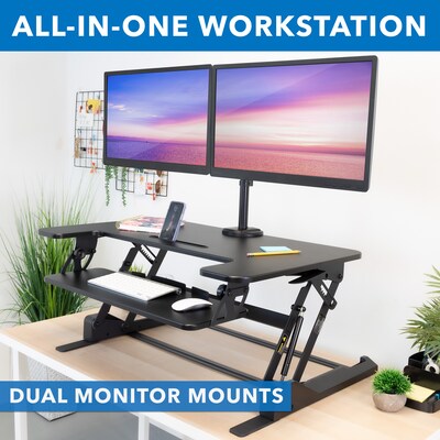 Mount-It! 36"W Manual Adjustable Standing Desk Converter with Dual Monitor Mount, Black (MI-7934)