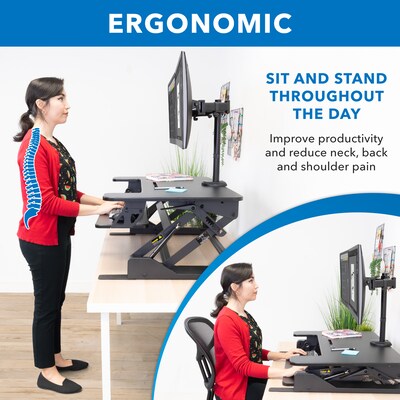 Mount-It! Mount-It! 36"W Manual Rectangular Adjustable Aluminum Standing Desk Converter, Black (MI-7934)