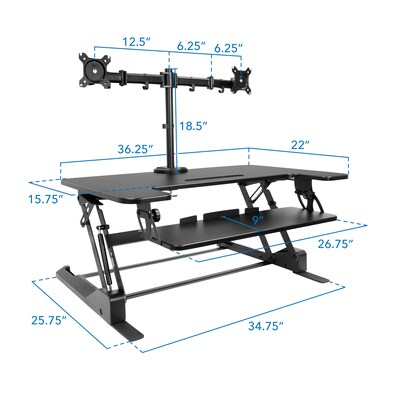 Mount-It! 36"W Manual Adjustable Standing Desk Converter with Dual Monitor Mount, Black (MI-7934)