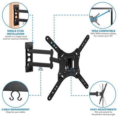 Mount-It! Full Motion Flat Screen TV and Monitors Wall Mount Bracket for 23" to 55" VESA Mount Screens (MI-4110)