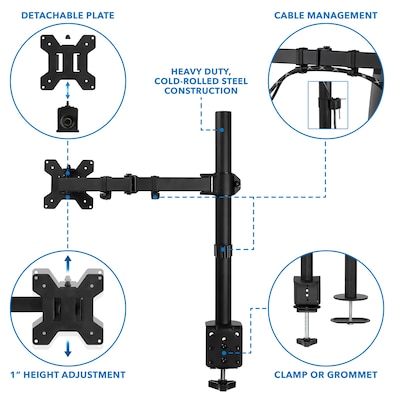 Mount-It! Adjustable Single Monitor Arm Mount, Black(MI-2751)
