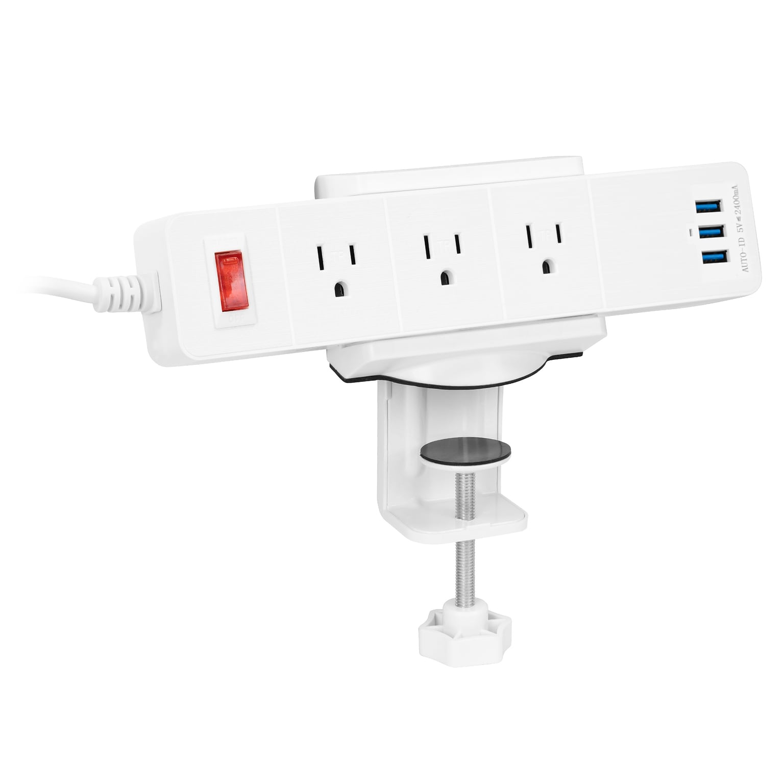 Mount-It! 3-Outlet 3-USB Port 5 Surge Protector with Clamp Desk Mount, White (MI-7281)