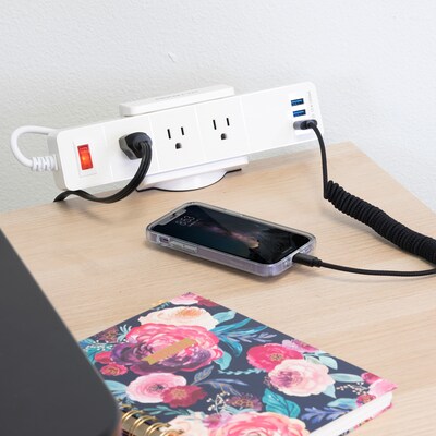 Mount-It! 3-Outlet 3-USB Port 5' Surge Protector with Clamp Desk Mount, White (MI-7281)