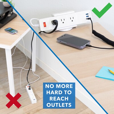 Mount-It! 3-Outlet 3-USB Port 5' Surge Protector with Clamp Desk Mount, White (MI-7281)