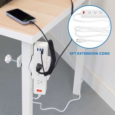 Mount-It! 3-Outlet 3-USB Port 5' Surge Protector with Clamp Desk Mount, White (MI-7281)